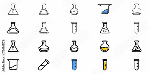Icon sheet of various laboratory beakers and test tubes