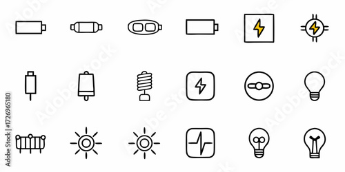 Set of electrical and energy related line icons