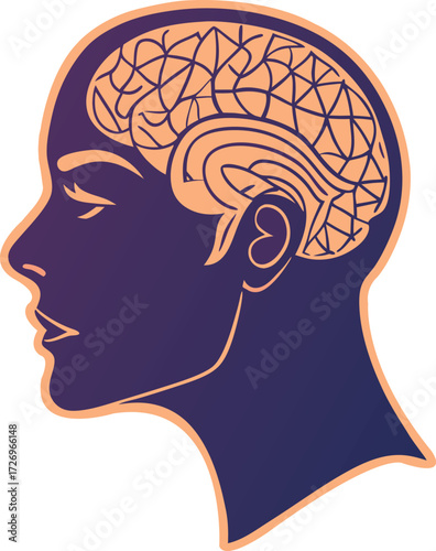 Intricate brain illustration within a human profile symbolizing cognition, intelligence, and complex thought processes for innovation and learning concepts.