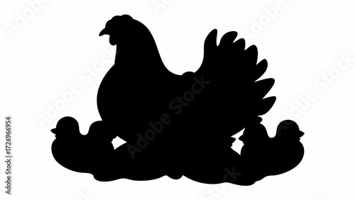 Cozy hen shelters adorable chicks under her wings in a heartwarming silhouette