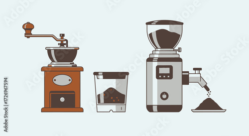 Traditional and Modern Coffee Grinders in a Minimalist Kitchen Setting