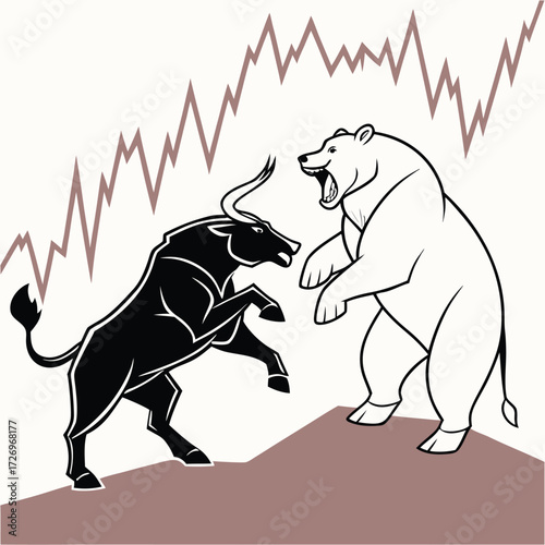 The Stock Market Battle Bull versus Bear with Price Volatility in the Background a Visual Representation
