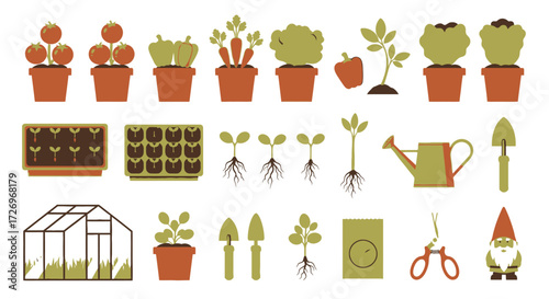 Growing Vegetables and Herbs in Pots, Indoor Environment, Illustrative Art