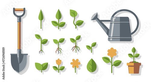 Watering Plants and Sprouts in a Home Garden - Illustration in a Bright Environment