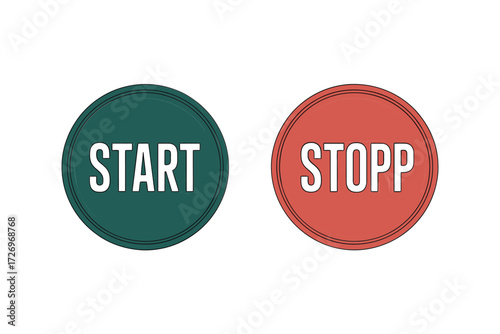 Bold start and stop buttons for websites or presentations, a clear call to action for interactive user interfaces and intuitive control panels