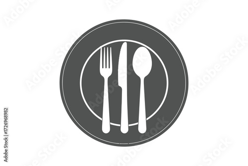 Restaurant Icon with Plate, Fork, Knife and Spoon