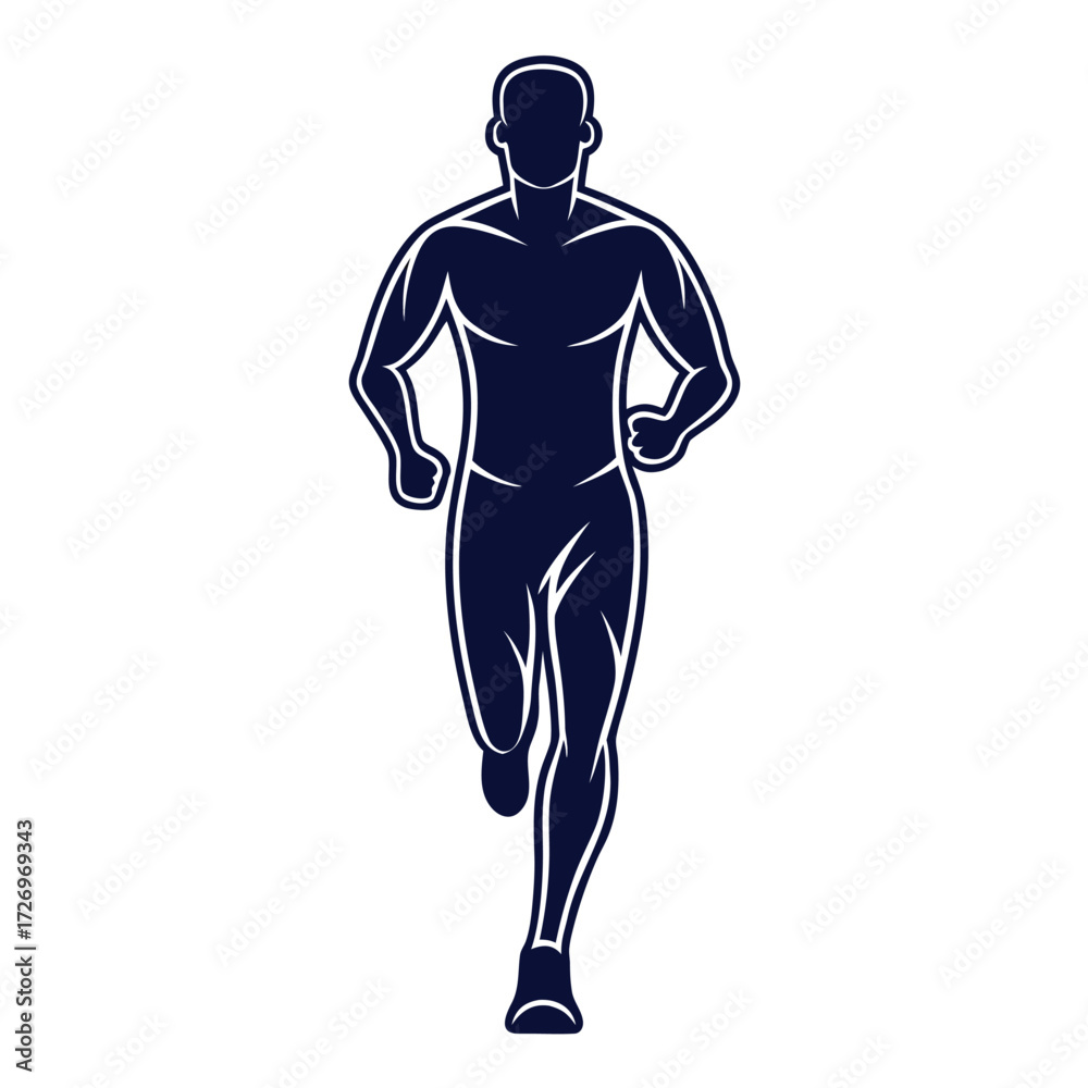 Fototapeta premium Silhouette of a Muscular Man Running with Defined Outlines A Symbol of Fitness and Determination with a Clean Design