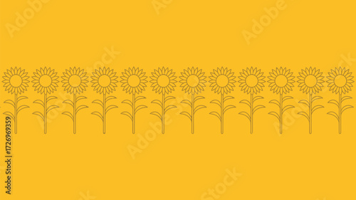 Cheerful sunflower row pattern in warm yellow, perfect for summer designs and bright backgrounds, conveying happiness and natural beauty beautifully