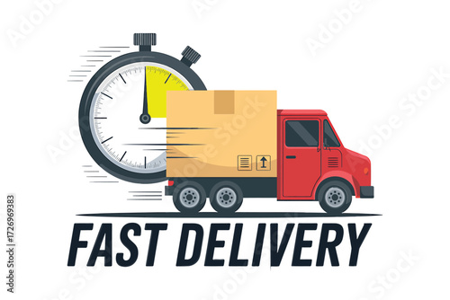 Fast delivery truck with clock symbolizes quick service, perfect for logistics, e-commerce, and shipping solutions
