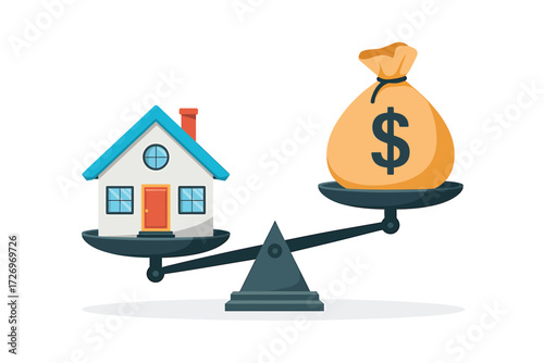 Balancing act between home value and mortgage costs, showing financial decisions in real estate investing and property ownership for wealth building