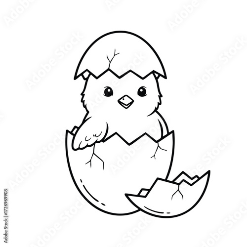 A cute chick emerging from a cracked eggshell, showcasing the joy of new beginnings and life in a playful manner.