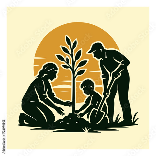 Tree Planting Volunteers — Reforestation, Sustainability & Community Vector