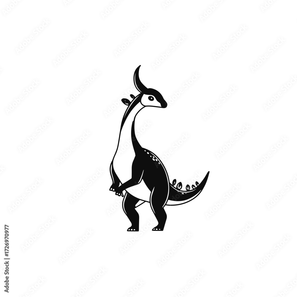 Obraz premium Parasaurolophus. Parasaurolophus simple black and white line art vector logo