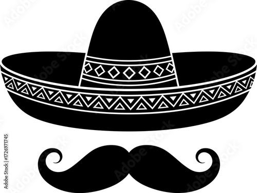 Mexican Sombrero and Mustache Silhouette Vector – Festive Iconic Design Illustration