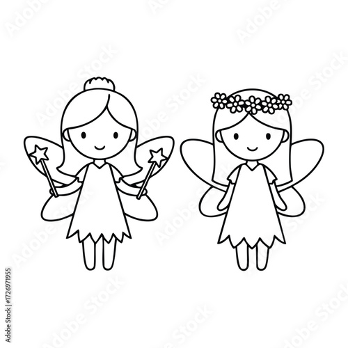 Two whimsical fairies with enchanting wings and magical wands, embodying a playful and imaginative spirit.