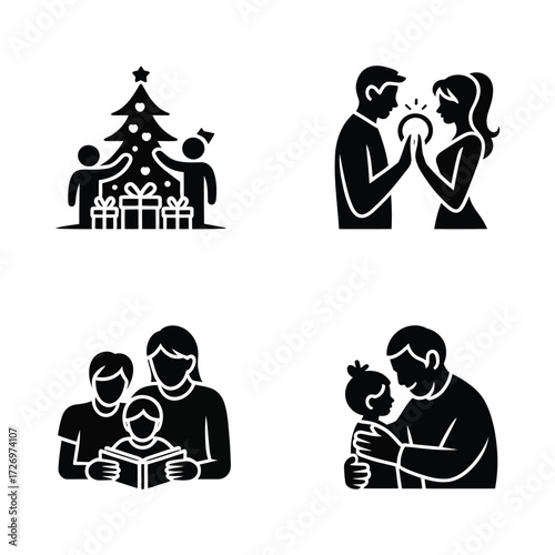 Family relationship icons celebrating life moments love togetherness parenthood and festive holidays