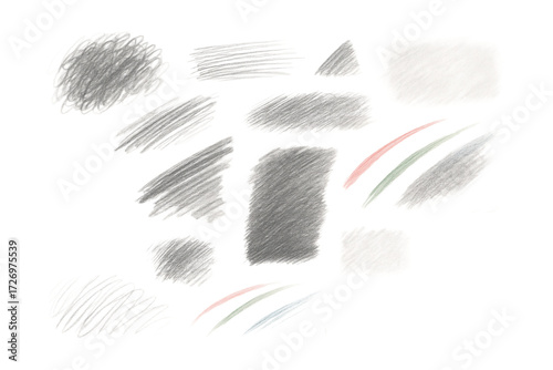 Varied pencil strokes and erased marks on a white background.
