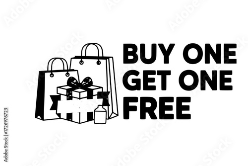 Buy One Get One Free Promotion Offer. BOGO Sale, Special Discount, Marketing Campaign, Retail Advertisement. Limited Time Shopping Deal.