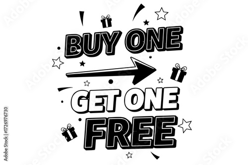 Buy One Get One Free Promotion Offer. BOGO Sale, Special Discount, Marketing Campaign, Retail Advertisement. Limited Time Shopping Deal.