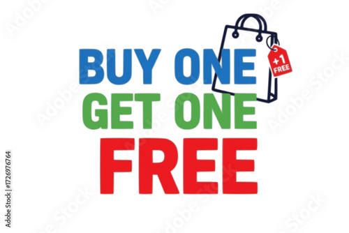 Buy One Get One Free Promotion Offer. BOGO Sale, Special Discount, Marketing Campaign, Retail Advertisement. Limited Time Shopping Deal.