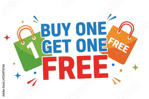 Buy One Get One Free Promotion Offer. BOGO Sale, Special Discount, Marketing Campaign, Retail Advertisement. Limited Time Shopping Deal.