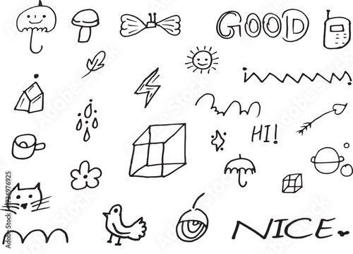Hand Drawn Doodle Icons Set – Cute Sketch Symbols for Design & Decoration