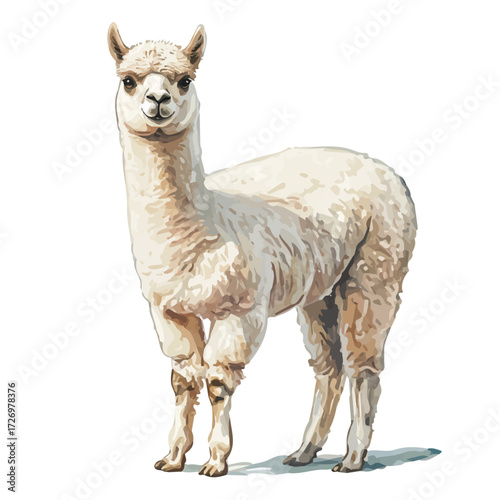 watercolor vector of Alpaca, isolated on a white background.