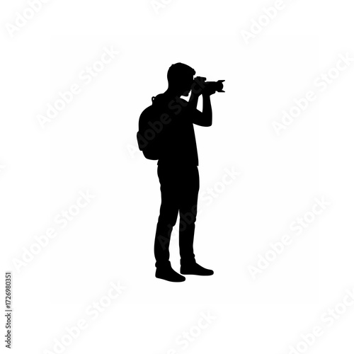 Silhouette of a photographer taking a picture, vector illustration of a man with a, ai generated