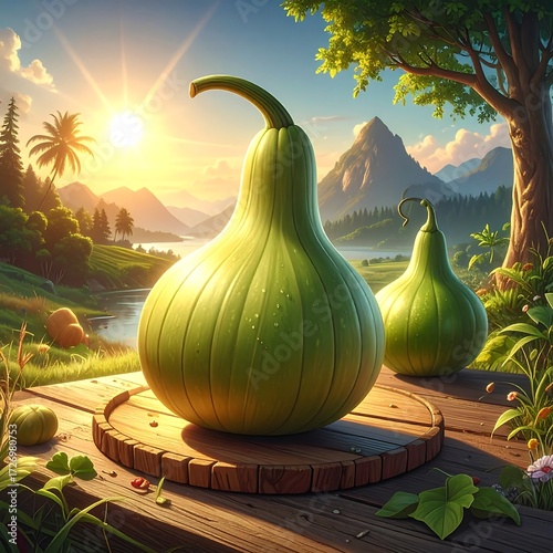 Lush landscape with gourds