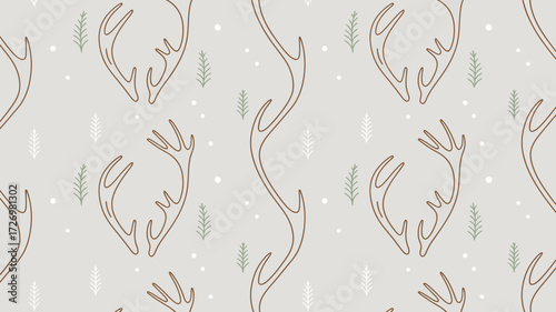 Repeating antler and tree pattern on a light background with small white dots scattered throughout