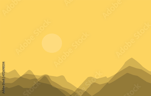 foggy mountain silhouette landscape with yellow color .eps