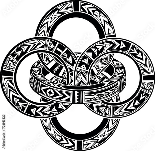 Abstract Celtic Knot Ring Design in Black and White with Intricate Geometric Patterns