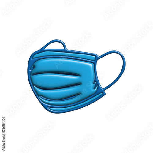 3D Blue Medical Face Mask Icon for Health Protection