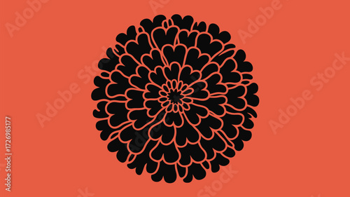 Bold graphic flower blossom in dramatic black against a striking coral background, perfect for adding a touch of modern elegance to your project