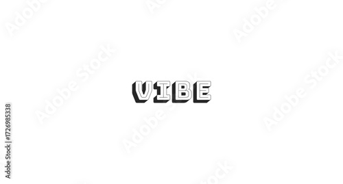 Vibe bold line popular internet slang word. Summer chill gen z. Relaxing feeling. Youth culture. Positive atmosphere. Black-and-white outline typography with shadow effect. Bungee Shade font used