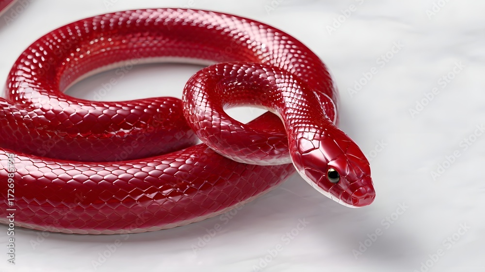 Fototapeta premium Detailed close-up of a vibrant red snake coiled and ready to strike, showcasing its intricate scaly texture and pattern.