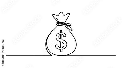 Money Bag with Dollar Sign Continuous Line Drawing