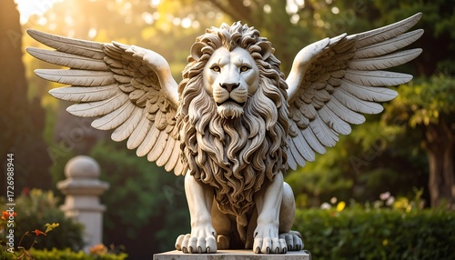 Majestic stone lion with wings