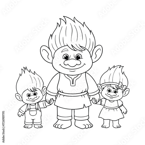 Three cheerful cartoon characters with spiky hair holding hands in a friendly pose, showcasing joy and togetherness.