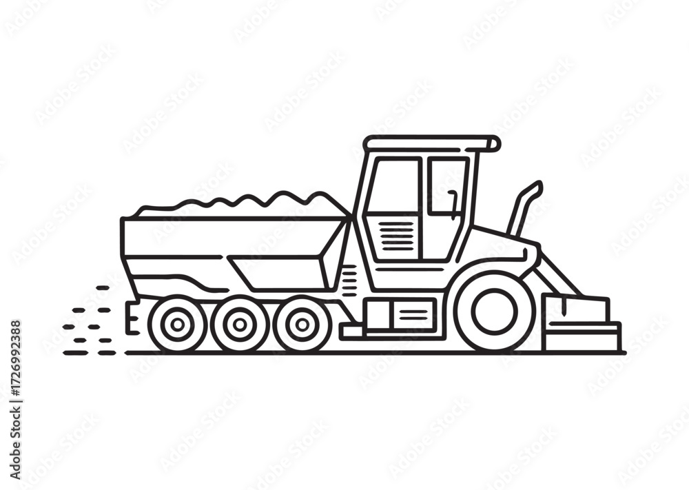 Naklejka premium Road paver truck line art vector
