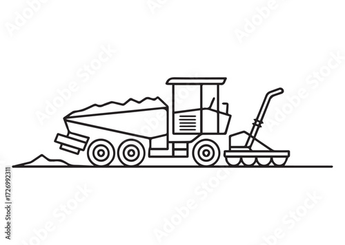 Road paver truck line art vector
