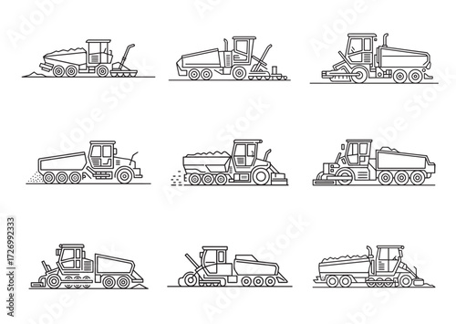 Road paver truck line art vector