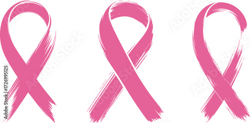 -Pink breast cancer awareness ribbon, brush stroke style, hope and support symbol, health campaign, October awareness, vector illustration, isolated background