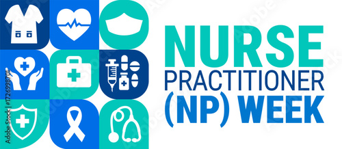Nurse Practitioner NP Week background, banner, card or poster design template is observed every year during November, to raise awareness about the mission. Vector illustration.