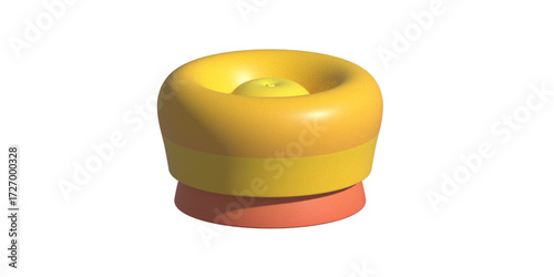 A bright yellow light switch and bulb are on a white surface with a roll of black adhesive tape nearby