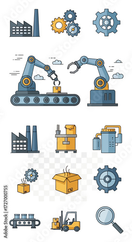 Manufacturing and Automation Icons Set for Industry and Technology