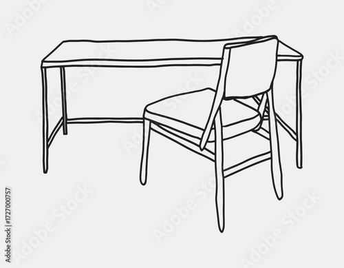 desk and chair interior design hand drawing illustration