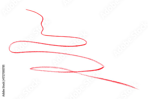 Hand drawn red pencil lines, circles, stripes and squiggly lines on transparent background.