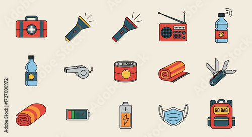 Essential Emergency Preparedness Kit Items Including First Aid, Flashlights, Radio, and Survival Gear