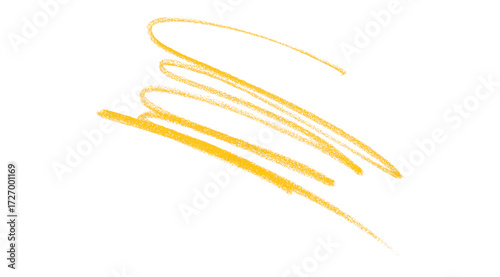 Hand drawn yellow pencil lines, circles, stripes and squiggly lines on a transparent background.